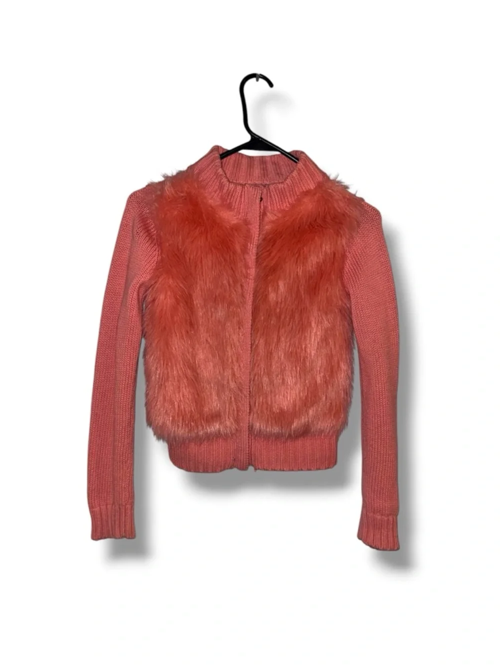GAP Kids Coral Knit Zip Sweater with Faux Fur, size L (10)